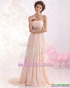 Sexy Strapless Sequins and Lace Prom Dress with Brush Train