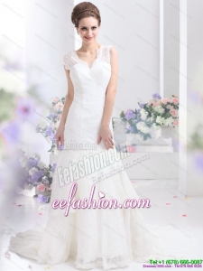 2015 Amazing Gorgeous Lace White Wedding Dresses with Brush Train