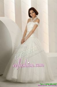 2015 Amazing Laced Strapless White Wedding Dresses with Beading