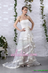 2015 Detachable White Strapless Wedding Dresses with Brush Train and Bownot