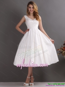 2015 Popular Beach Beaded Ruched Wedding Dresses in White
