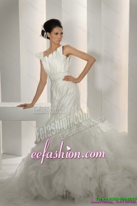 Amazing 2015 Asymmetrical A Line Wedding Dress with Ruching and Ruffles