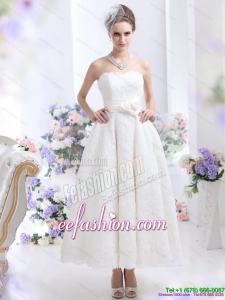Amazing Brand New Strapless Ankle length Wedding Dress with Hand Made Flowers