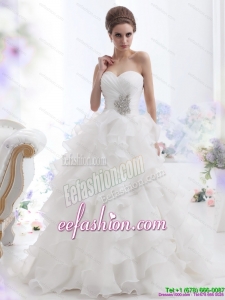 Amazing Pretty Beading and Ruffled Layers Brush Train Wedding Dresses in White