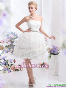 2015 Beach Strapless Wedding Dress with Knee-length