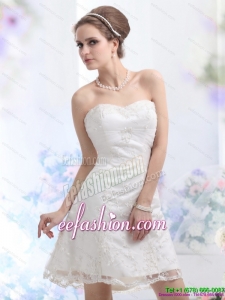 2015 Beach Sweetheart Mini-length Wedding Dress with Lace