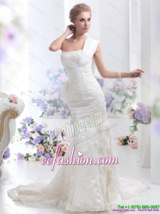 2015 Beautiful White Mermaid Wedding Dress with Court Train and Lace