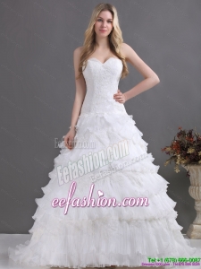 2015 Brand New Sweetheart Beach Wedding Dress with Lace and Ruffles