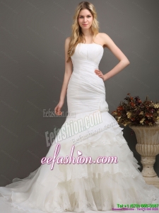 2015 Decent Strapless Gorgeous Wedding Dress with Ruching and Ruffles