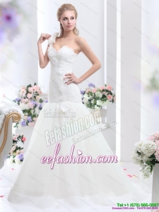 2015 Designer One Shoulder Wedding Dress with Hand Made Flowers