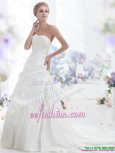 2015 Designer Strapless Wedding Dress with Lace and Ruching