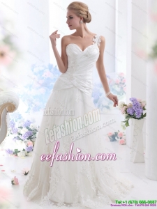 2015 Designer The Super Hot One Shoulder Wedding Dress with Ruching and Lace