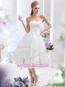 2015 Discount White Strapless Ruffled Wedding Dresses with Sequins
