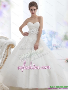 2015 Fashionable Sweetheart Wedding Dress with Lace and Hand Made Flowers