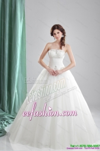 2015 Inexpensive A Line Strapless Wedding Dress with Beading