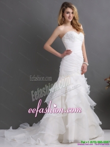 2015 Modest Sweetheart Wedding Dress with Ruching and Ruffles