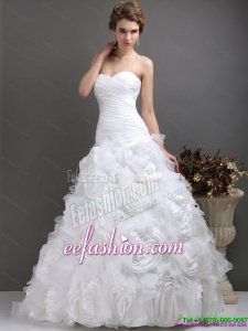 2015 Perfect Sweetheart Wedding Dresses with Ruching and Rolling Flowers