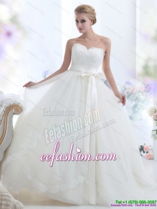 2015 Pretty White Sweetheart Bridal Gorgeous Dresses with Waistband