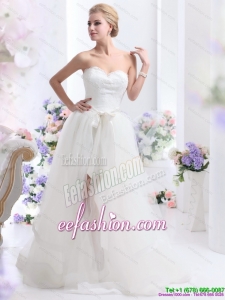 2015 Romantic Sweetheart Wedding Dress with Lace and Sash