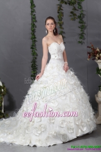 2015 Sturning Sweetheart Wedding Beach Dress with Beading and Hand Made Flowers