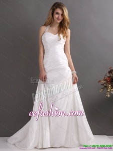 2015 The Super Hot Halter Top Wedding Dress with Beading and Ruching
