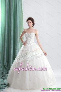 2015 Uinque White Sweetheart Wedding Dresses with Ruffles and Beading