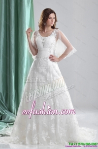 2015 Wonderful A Line Wedding Dress with Beading and Lace