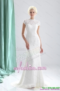 2015 Wonderful High Neck Wedding Dresses with Lace