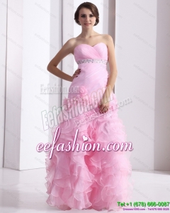 Baby Pink Sweetheart Ruching Wedding Dresses with Ruffles and Beading