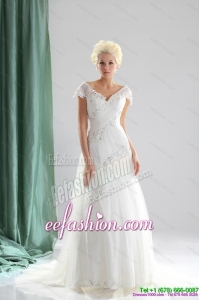 Brand New 2015 Beading and Beach Lace Wedding Dress with Court Train