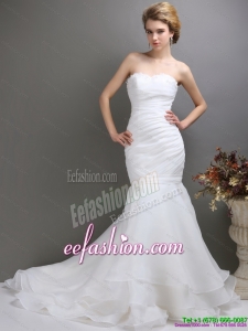 Designer 2015 Strapless Wedding Dress with Brush Train