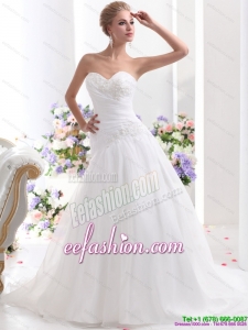 Designer 2015 Sweetheart Wedding Dress with Ruching and Beading