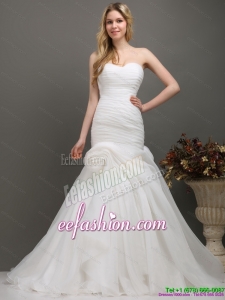 Designer Sweetheart Ruching Wedding Dress with Brush Train for 2015