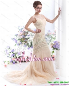 Gorgeous 2015 Scoop Wedding Dress with Beadings