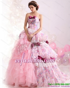 Multi Color Ball Gown Ruffles Wedding Dresses with Lace and Bownot