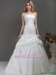 New Style Strapless Beach Wedding Dress with Ruching and Lace for 2015