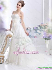 Perfect Sequines White Bridal Gowns with Hand Made Flower