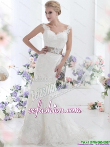 Perfect White Backless Wedding Dresses with Sash and Lace