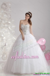 Popular White Sweetheart Rhinestones Bridal Gowns with Brush Train