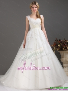 Sequines Lace Sweetheart White Gorgeous Wedding Dresses with Brush Train