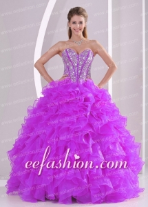 2013 Winter Sweetheart Ruffles and Beading Long New Style Quinceanera Gowns in Fuchsia