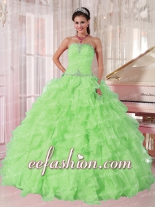 2014 New Spring Green Strapless Ruffles and Beading Modern Modern Quinceanera Dress for Girl