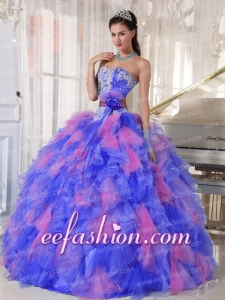 Appliques and Flowers Organza Multi Color Quinceanera Dress for Sweet 16