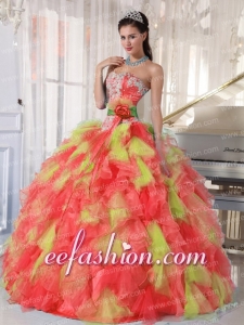 Appliques and Ruffles Organza Multi-color Amazing Quinceanera Dress