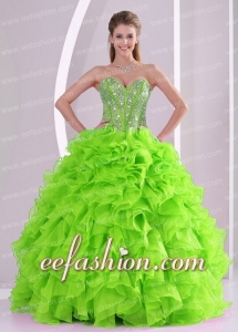 Beading Ball Gown Sweetheart Green Quinceanera Dresses for 2014 summer