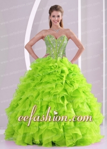 Best Seller Spring Green Ruffles and Beading 2014 Made By Gorgeous Quinceanera Dresses