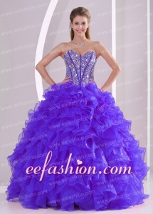Discount Ball Gown Sweetheart Ruffles and Beaing Floor-length Modern Quinceanera Gowns in Purple