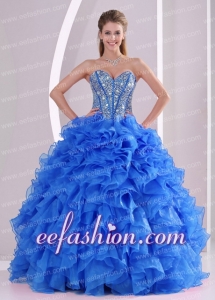 Exquisite Sweetheart Full -length 2014 Summer New Style Quinceanera Gowns in Blue