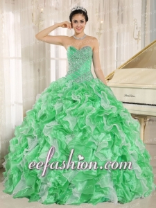 Green Beaded and Ruffles Custom Made For 2013 Sweetheart New Style Quinceanera Dress