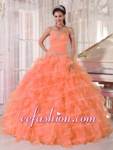 Lovely Orange Ball Gown Strapless Organza Beautiful Quinceanera Dresses with Beading and Ruffles